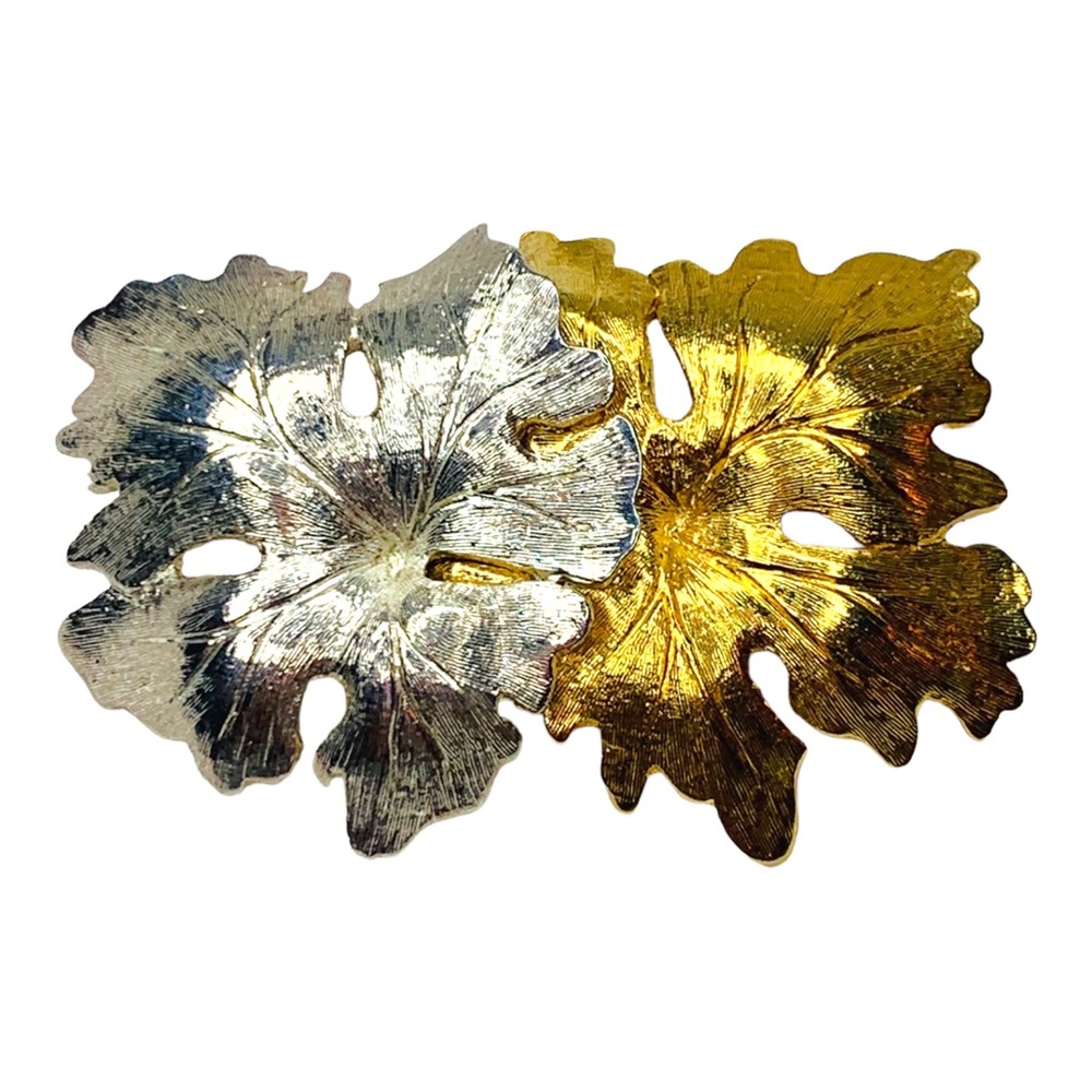 Vintage Gold and Silver Tone Maple Leaf Brooch Pin Signed MONET